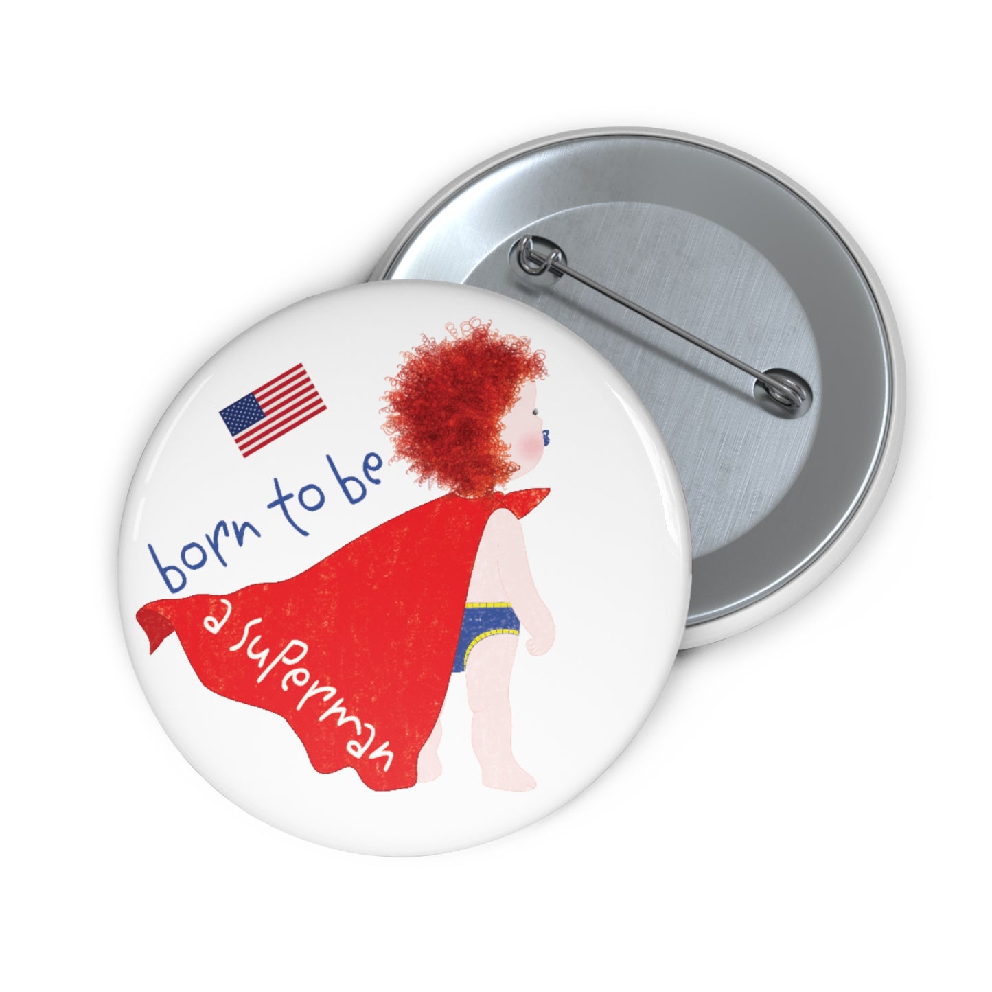 Funny Redhead Superman Pin Button – Baby Shower Gift, Cute Superhero Accessory by Kidlic