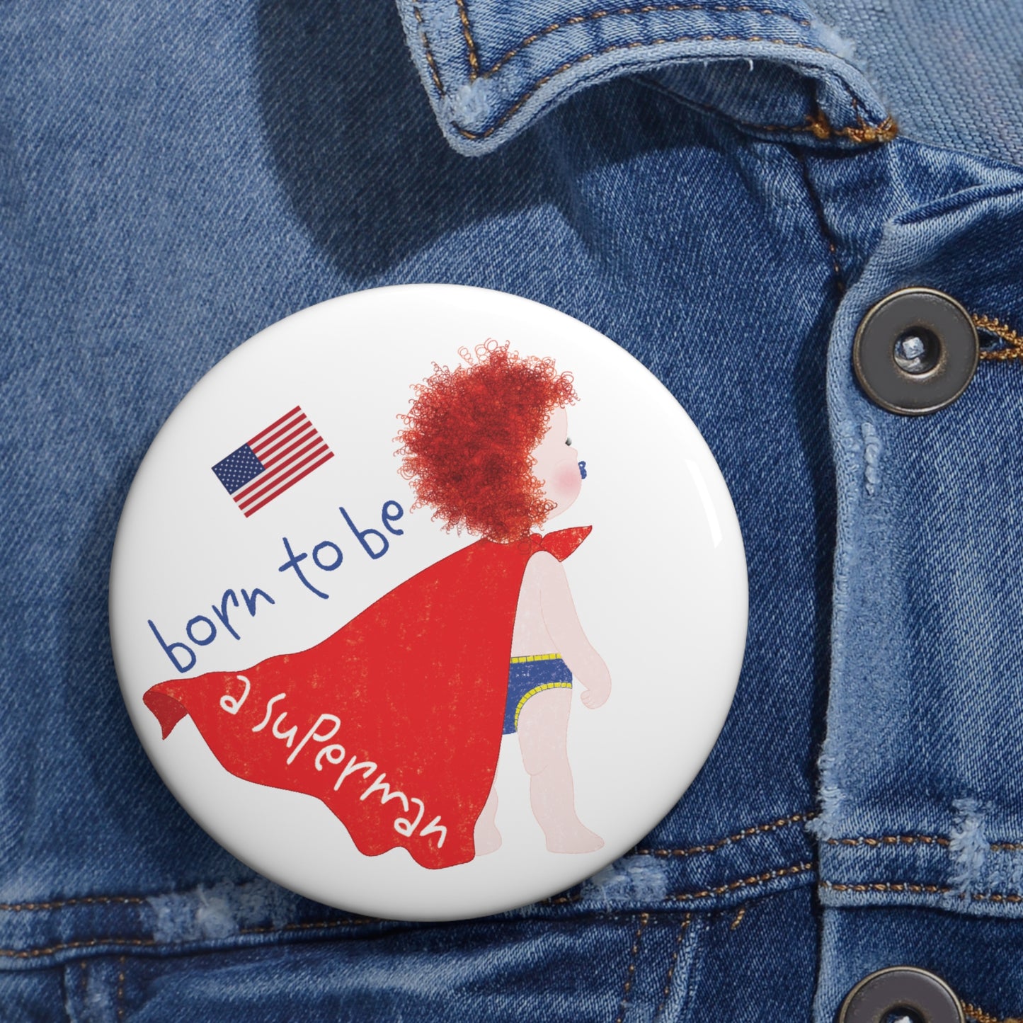 Funny Redhead Superman Pin Button – Baby Shower Gift, Cute Superhero Accessory by Kidlic