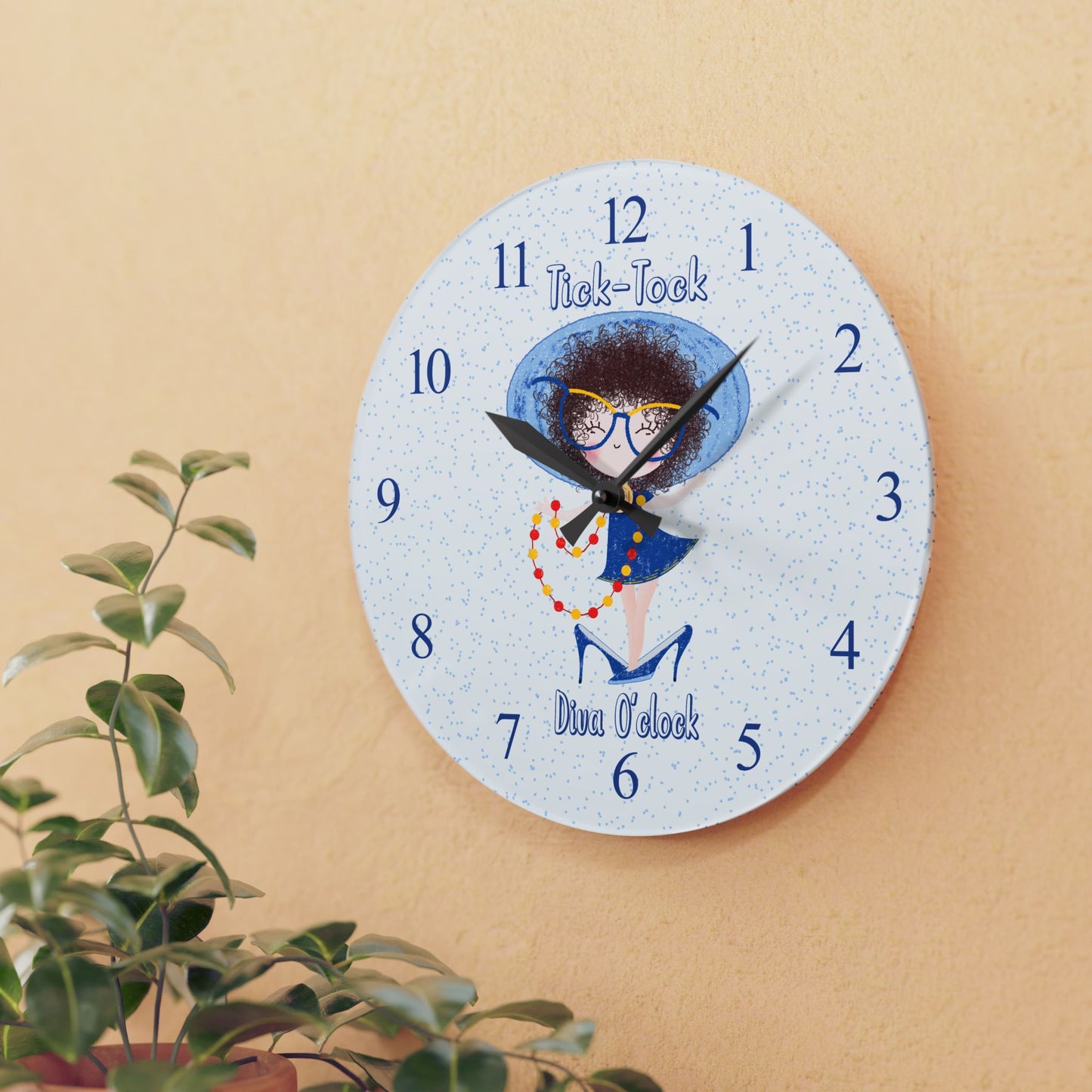 Cute Acrylic Wall Clock - Tick-Tock, Diva O'Clock! | Birthday Gift for Girls USA