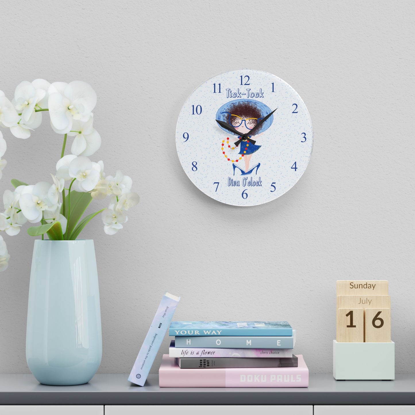 Cute Acrylic Wall Clock - Tick-Tock, Diva O'Clock! | Birthday Gift for Girls USA