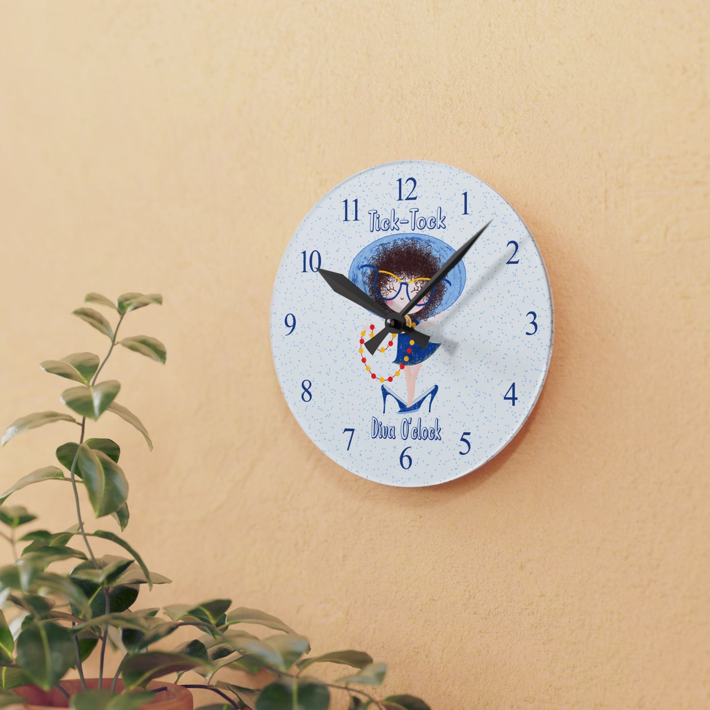 Cute Acrylic Wall Clock - Tick-Tock, Diva O'Clock! | Birthday Gift for Girls USA