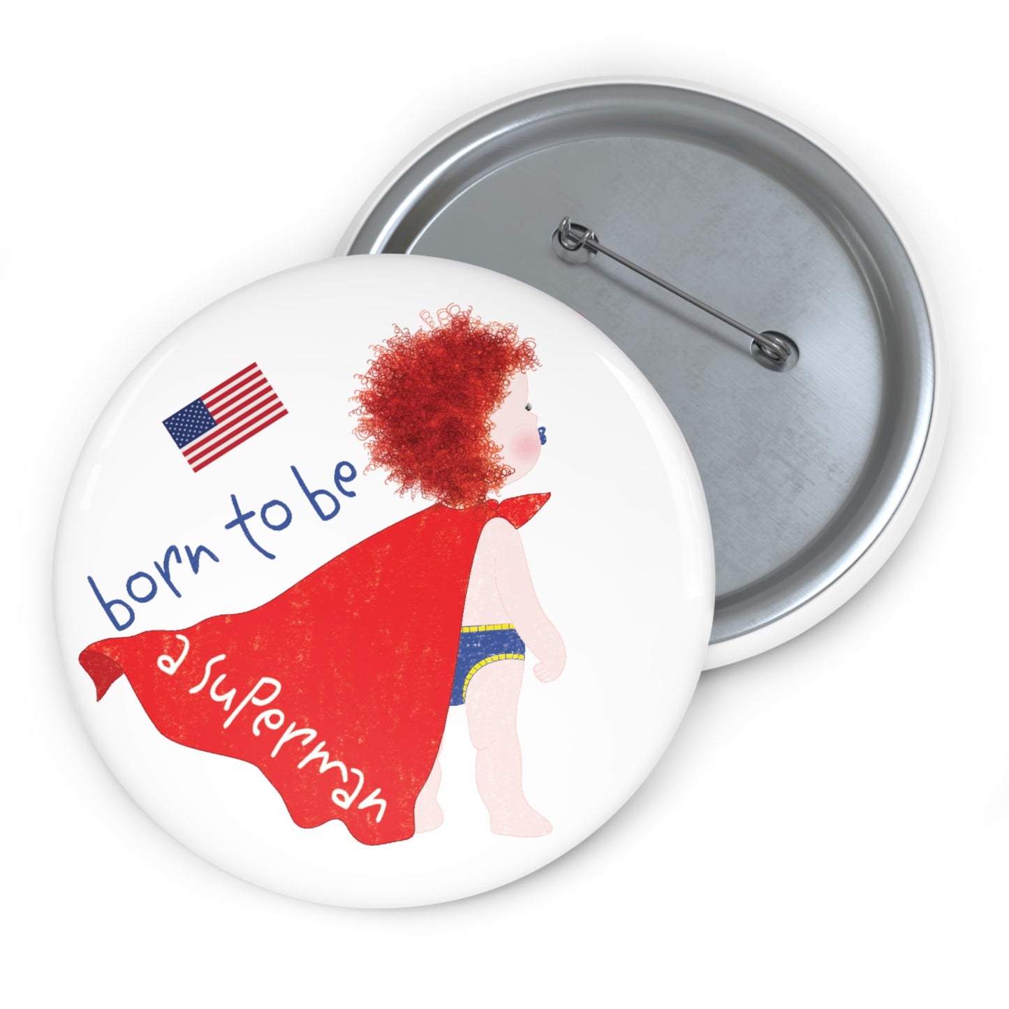 Funny Redhead Superman Pin Button – Baby Shower Gift, Cute Superhero Accessory by Kidlic