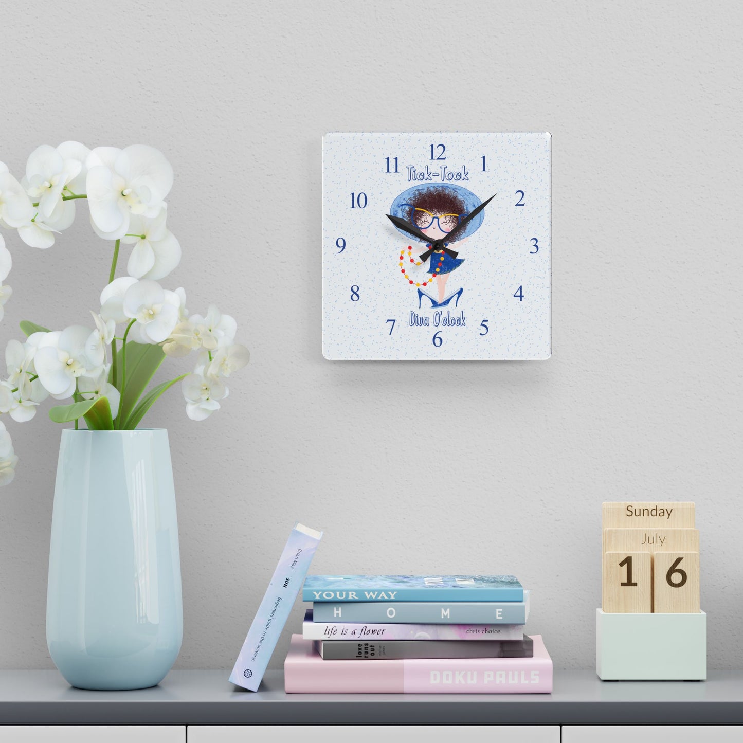 Cute Acrylic Wall Clock - Tick-Tock, Diva O'Clock! | Birthday Gift for Girls USA