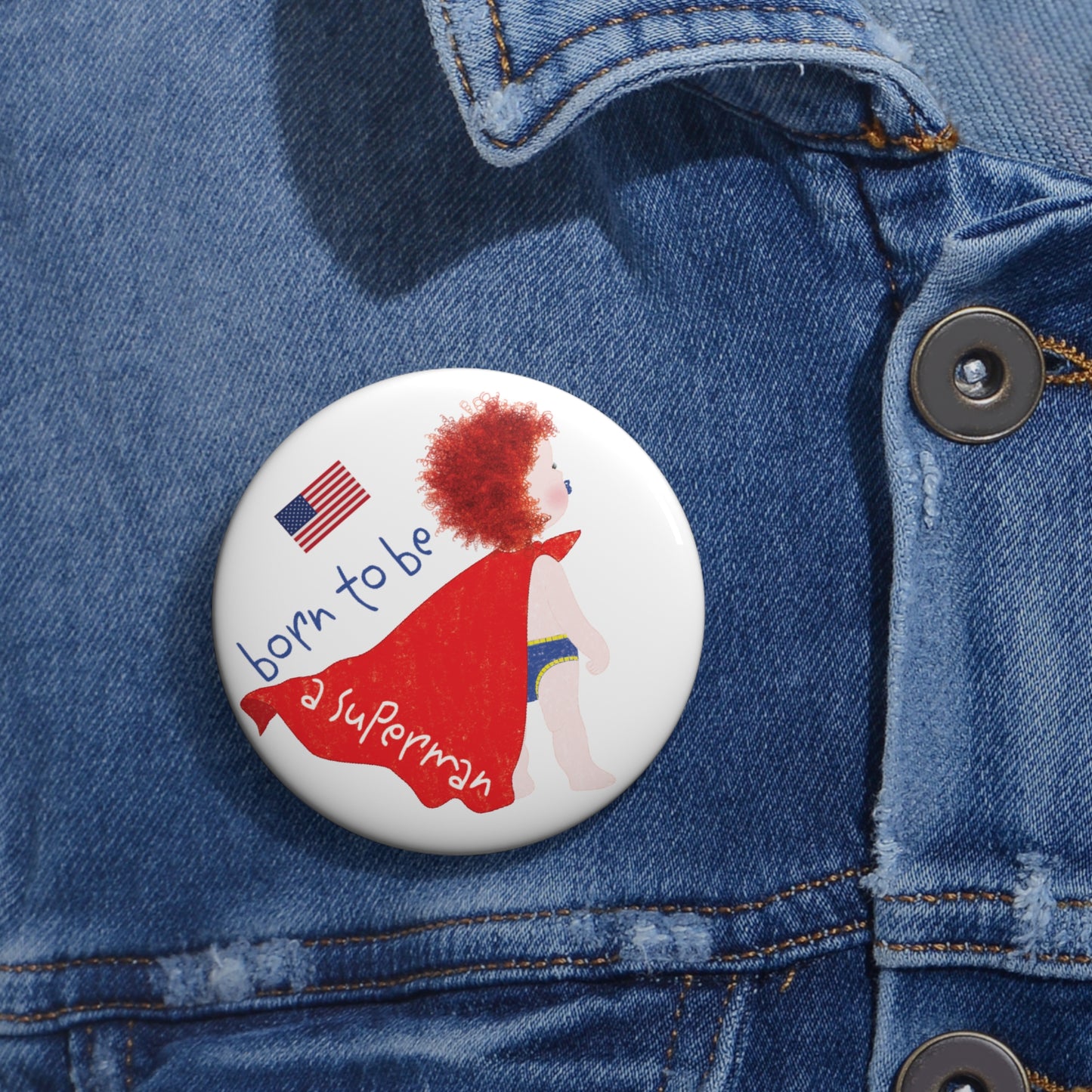 Funny Redhead Superman Pin Button – Baby Shower Gift, Cute Superhero Accessory by Kidlic