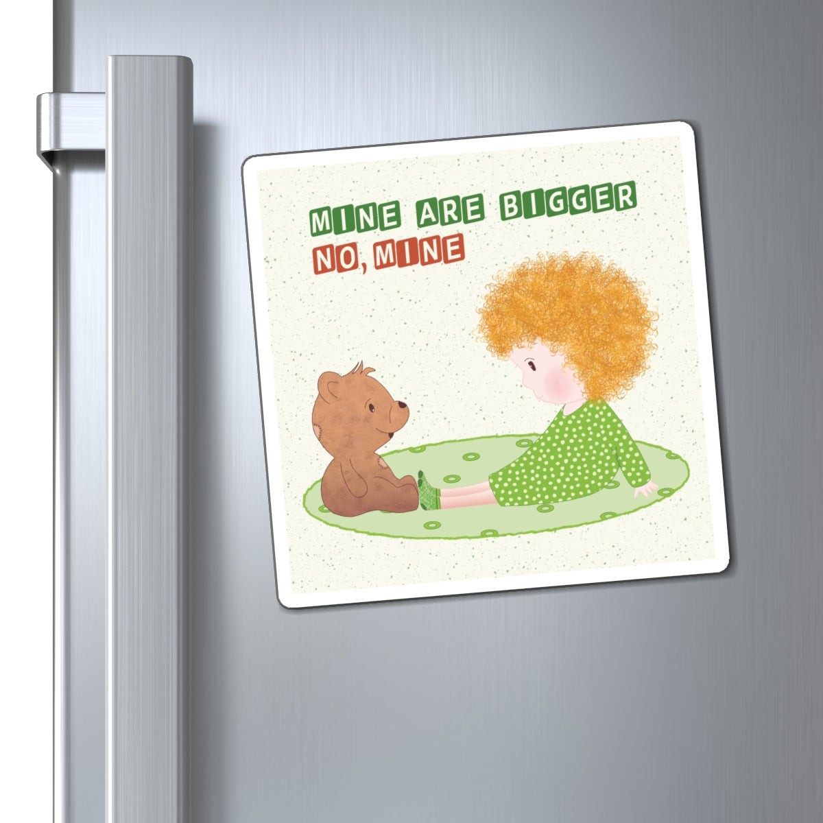 Funny Baby Fridge Magnet – Mine Are Bigger (Blonde) | Kitchen Decor USA
