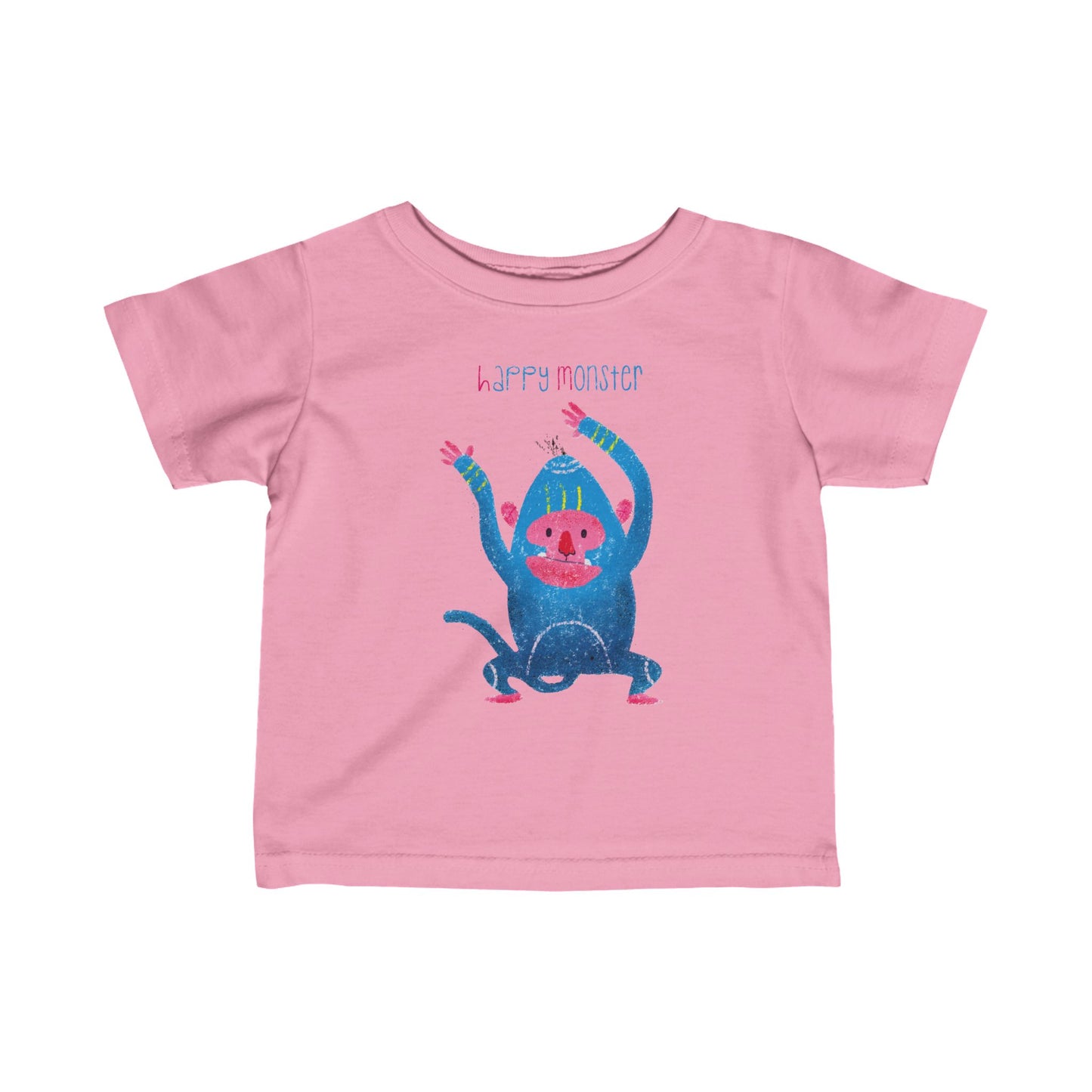 Monster-themed infant tee made from soft fabric, featuring a cute and cheerful design, Color: pink