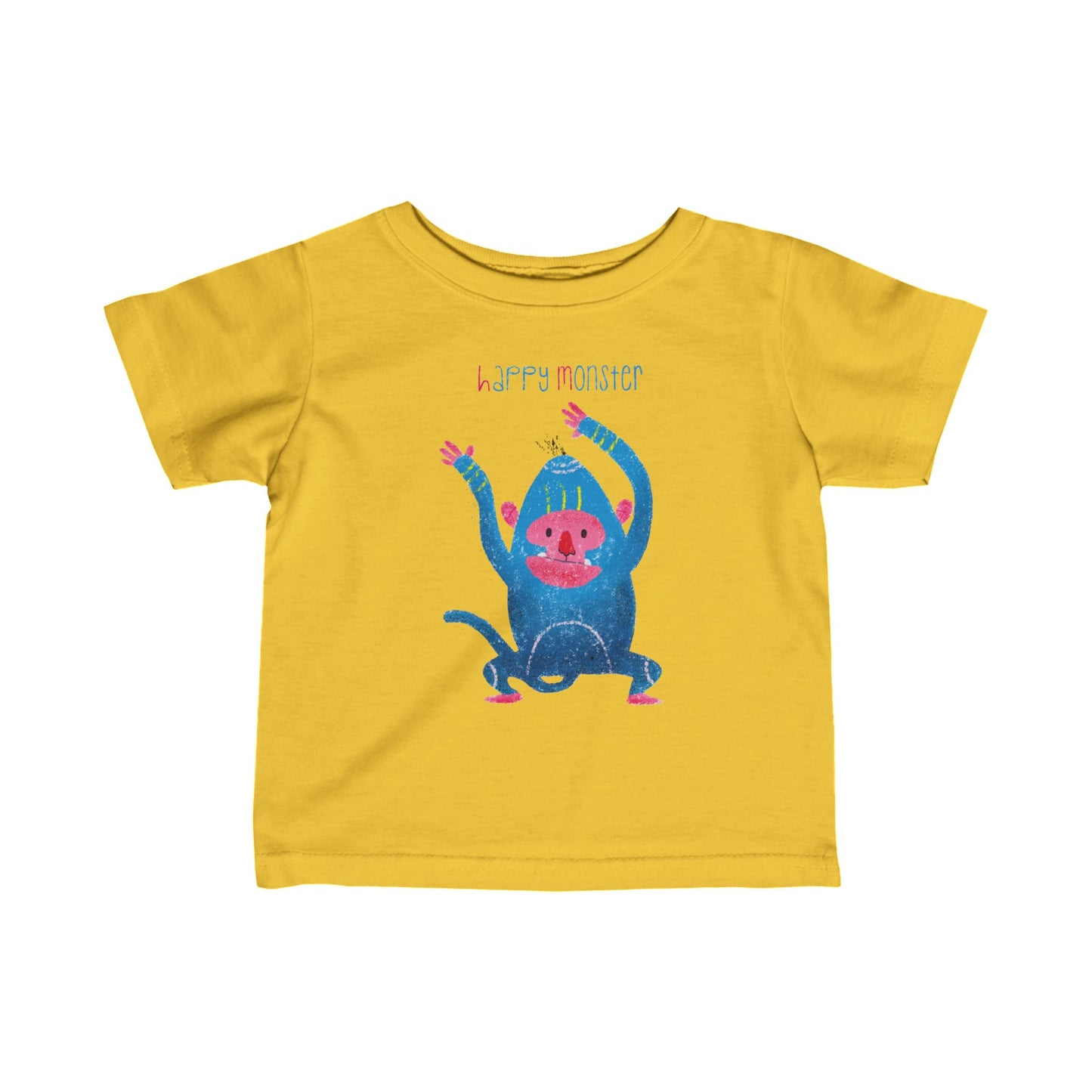 Soft and durable infant tee with a fun happy monster design for little adventurers. Color:yellow