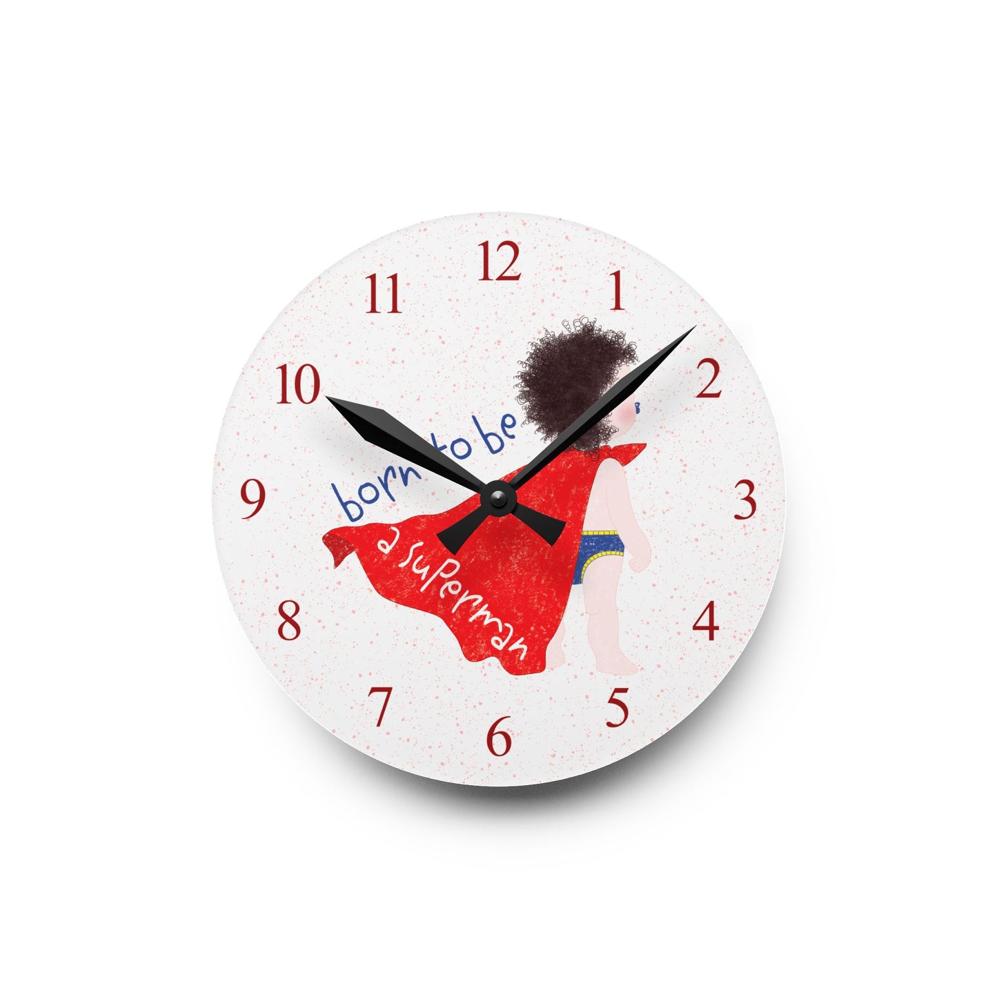 Unique superhero baby shower gift – funny kids acrylic round wall clock from Kidlic, size:8x8 inch