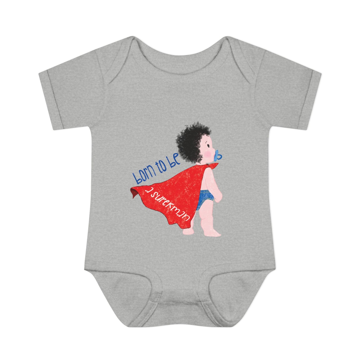 Soft cotton infant bodysuit featuring a "Tiny But Fearless" superhero print.
