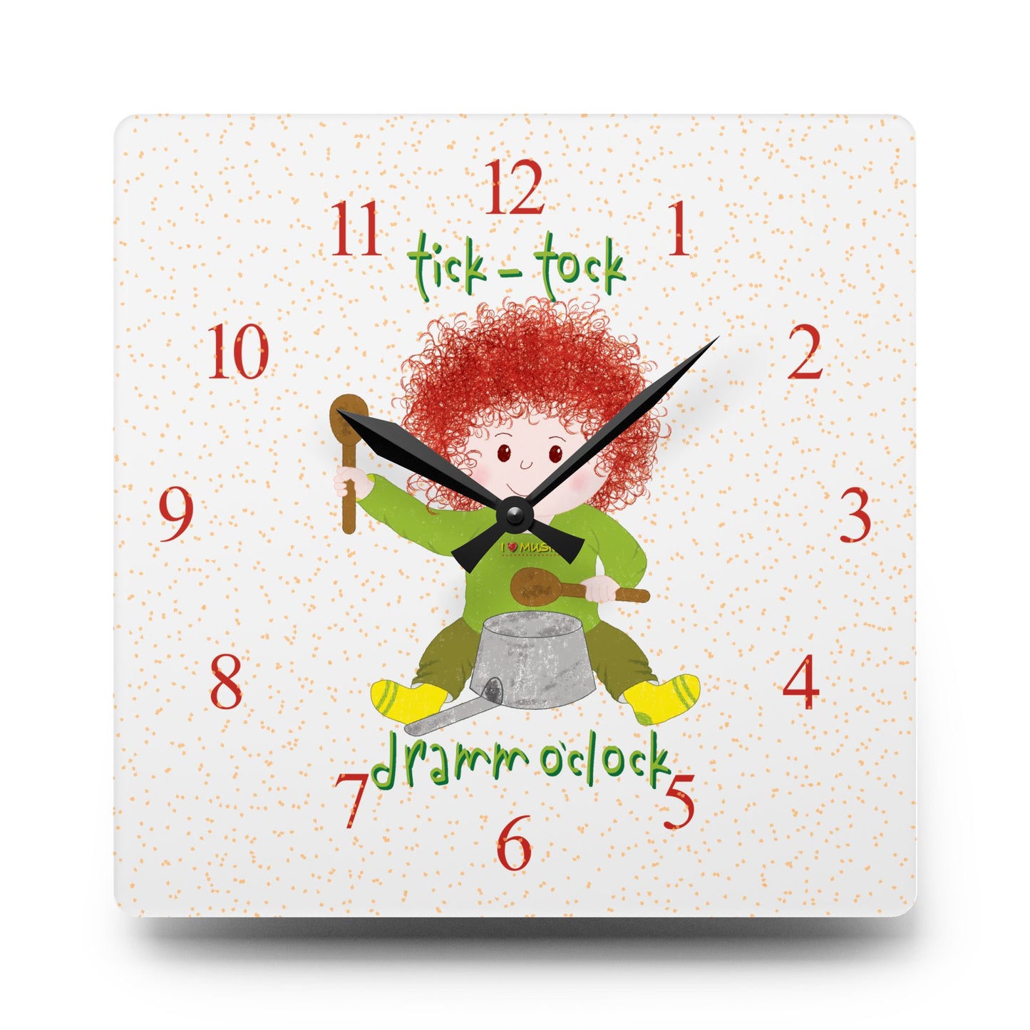 Funny Kids Wall Clock – Redhead Drummer Baby Silent Nursery Clock by Kidlic