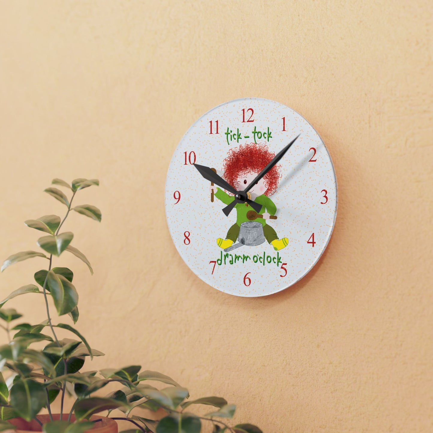 Funny Kids Wall Clock – Redhead Drummer Baby Silent Nursery Clock by Kidlic