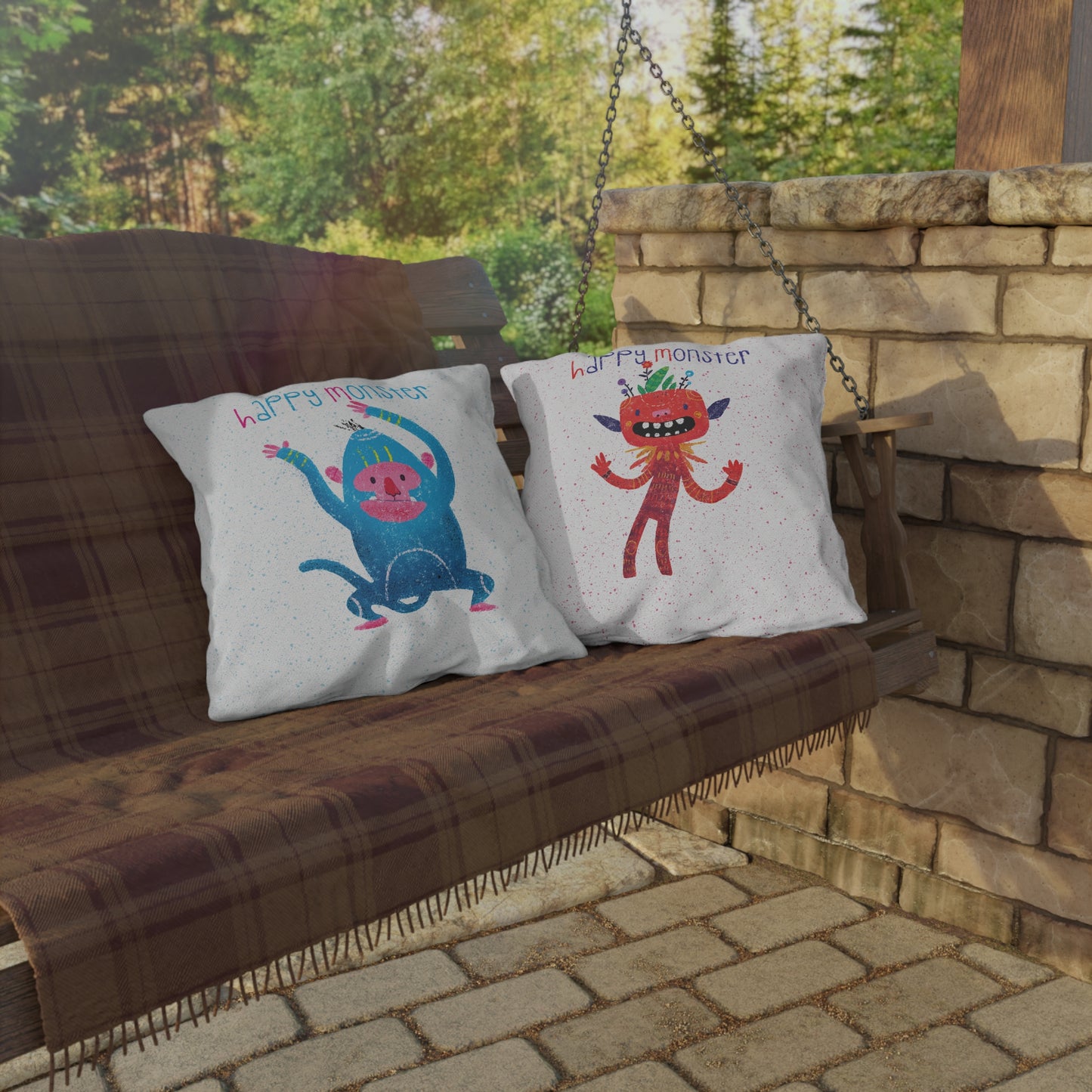 Double-Sided Outdoor Pillow - Happy Monsters, Happier Days!