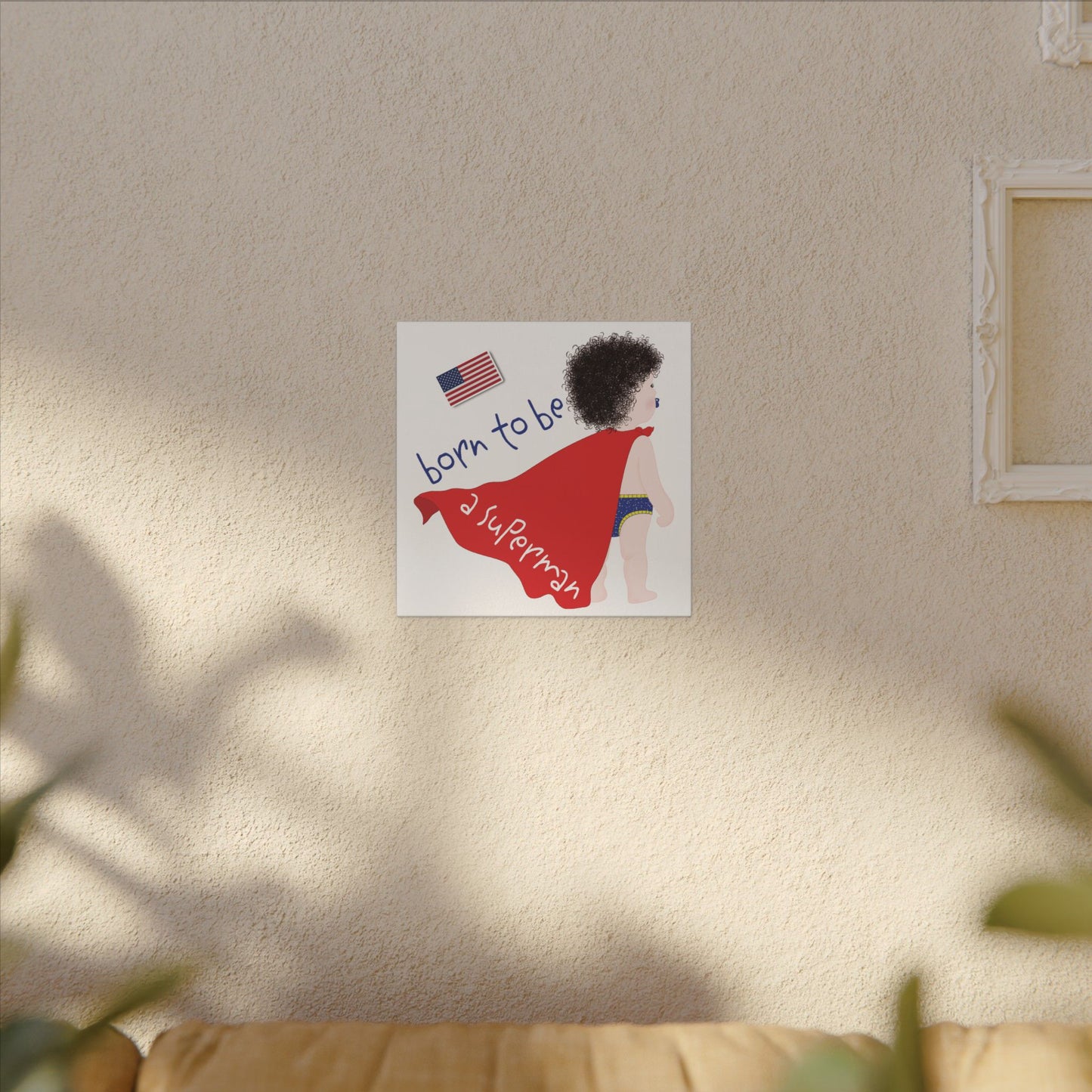 Funny Superhero Nursery Canvas – Born to Be a Superman Wall Art | Baby Room Decor & Gift for New Parents