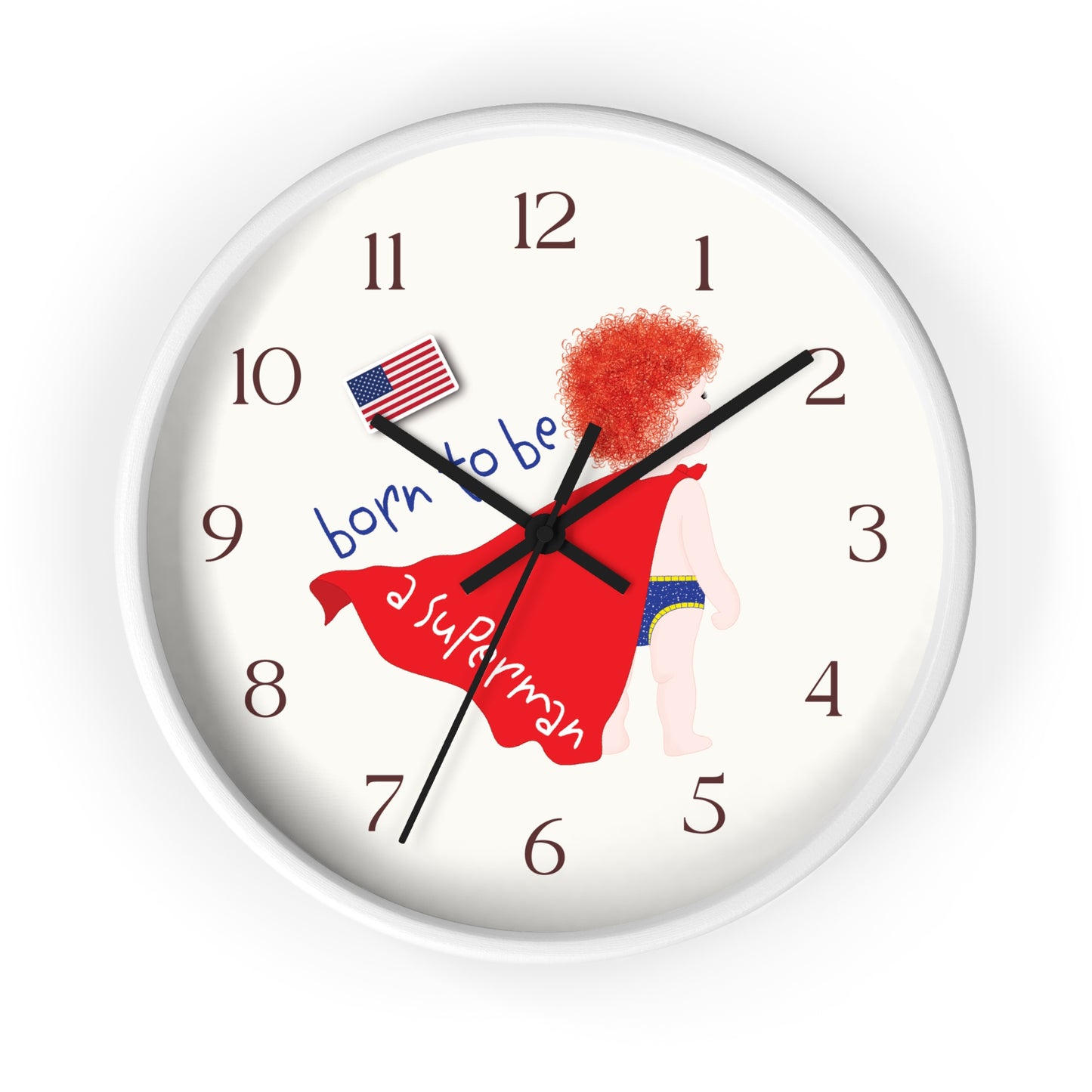Funny Baby Wooden Wall Clock - Superman Baby (Redhead)
