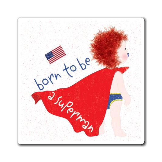 Funny Redhead Superhero Fridge Magnet – Born to Be a Superman | Ginger Baby Shower Gift Made in US
