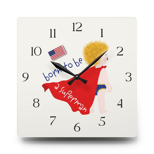 Funny Baby Acrylic Wall Clock - Superman Baby (Blonde)