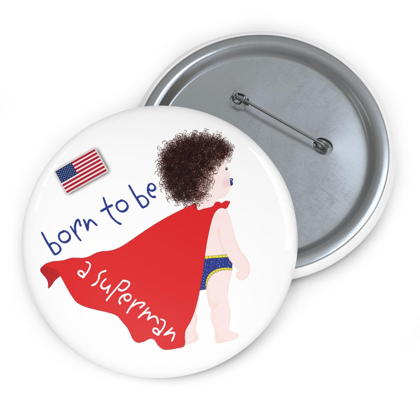 Funny Baby Pin Button - Superman Baby (Dark-Haired)