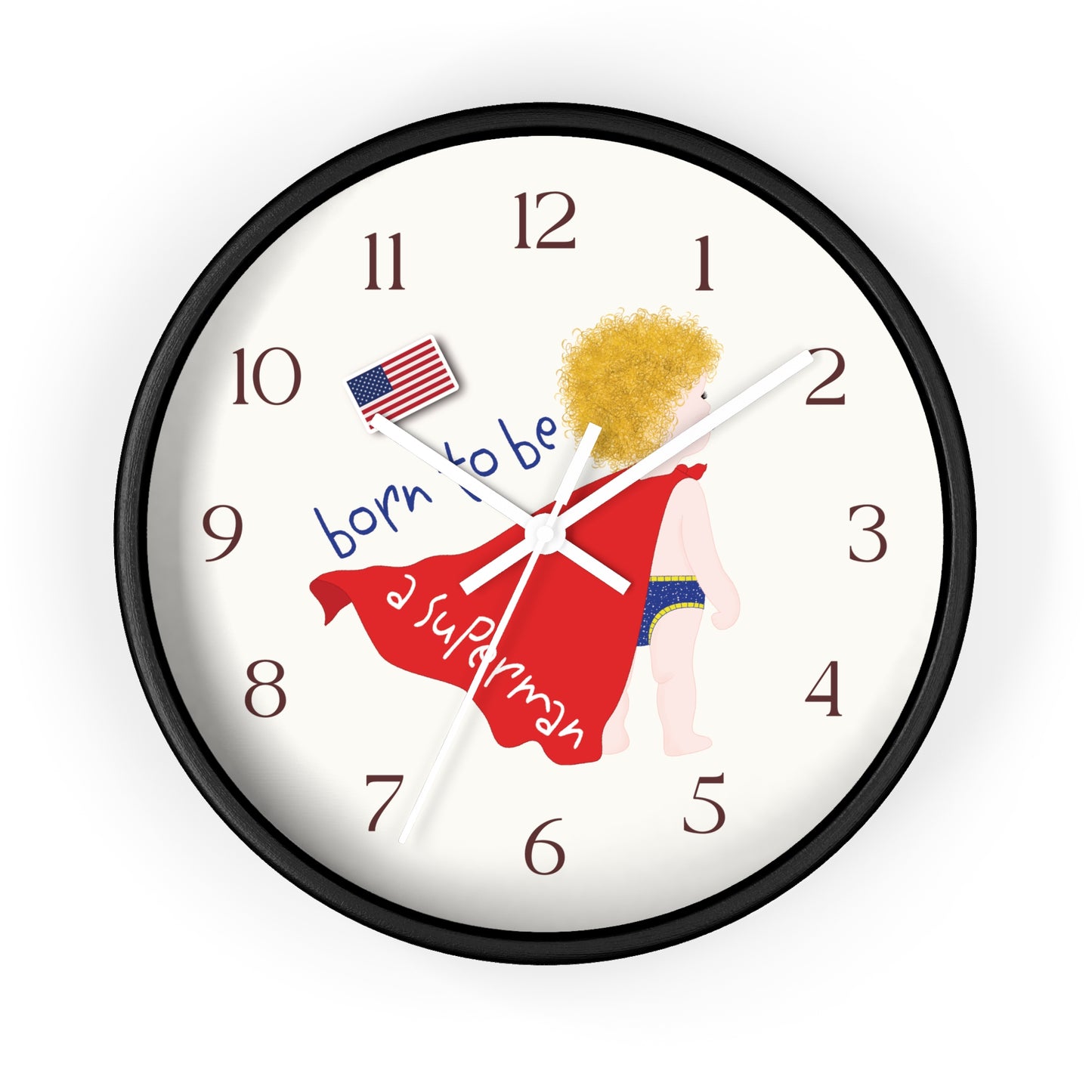 Funny Baby Wooden Wall Clock - Superman Baby (Blonde)