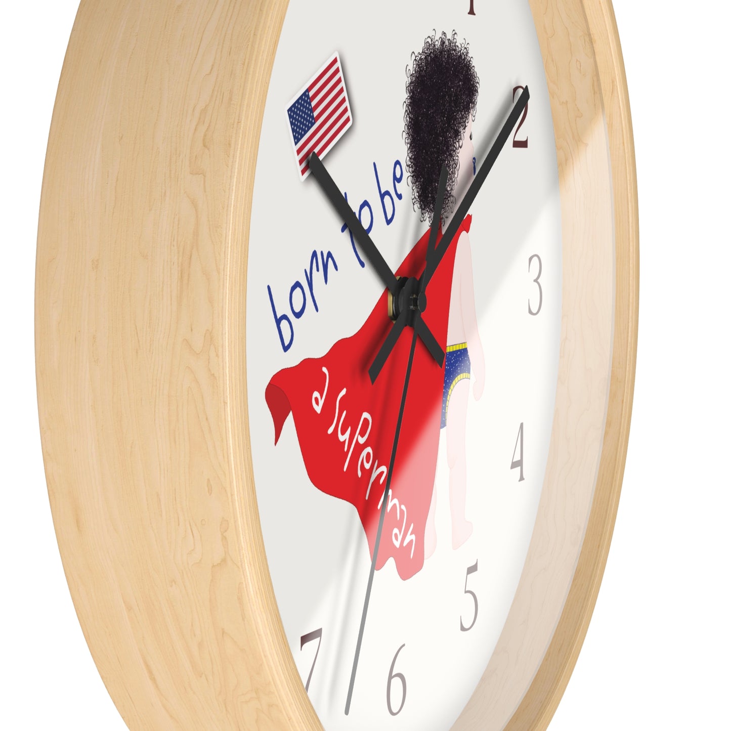 Funny Baby Wooden Wall Clock - Superman Baby (Dark-Haired)