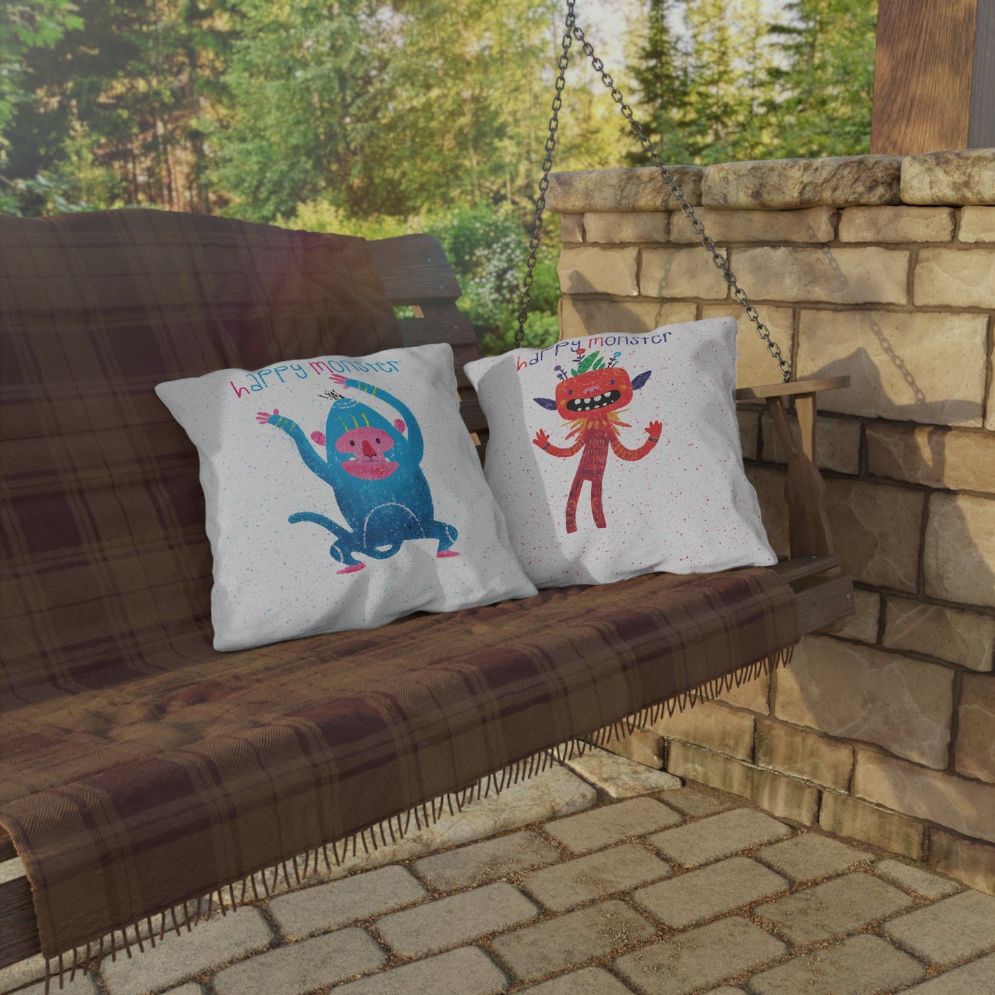 Double-Sided Outdoor Pillow - Happy Monsters, Happier Days!