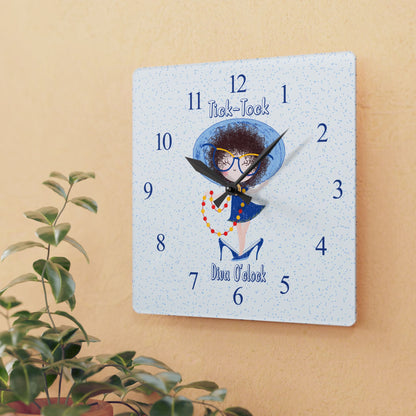 Cute Acrylic Wall Clock - Tick-Tock, Diva O'Clock! | Birthday Gift for Girls USA