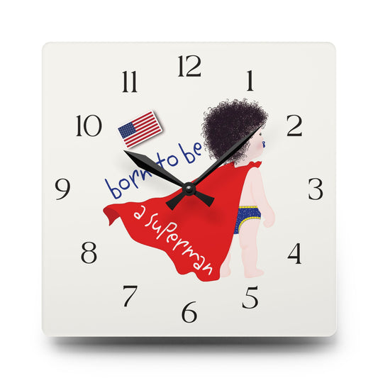 Funny Baby Acrylic Wall Clock – Superman Baby (Dark-Haired)
