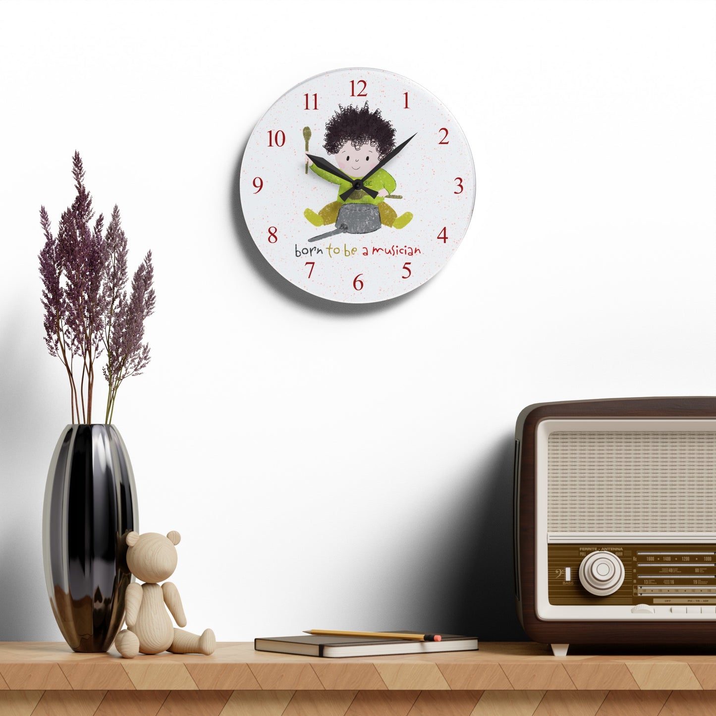 Acrylic Wall Clock - Tick-Tock, Drum O'Clock!