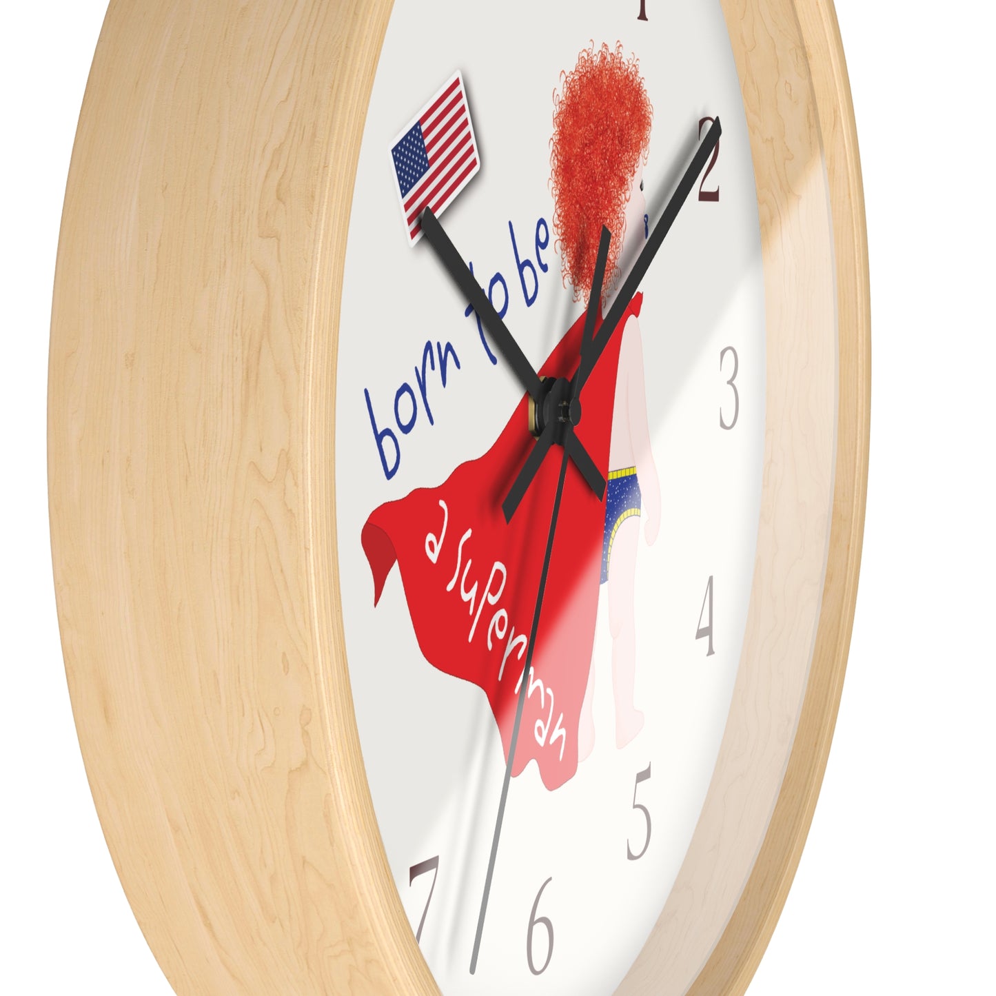 Funny Baby Wooden Wall Clock - Superman Baby (Redhead)