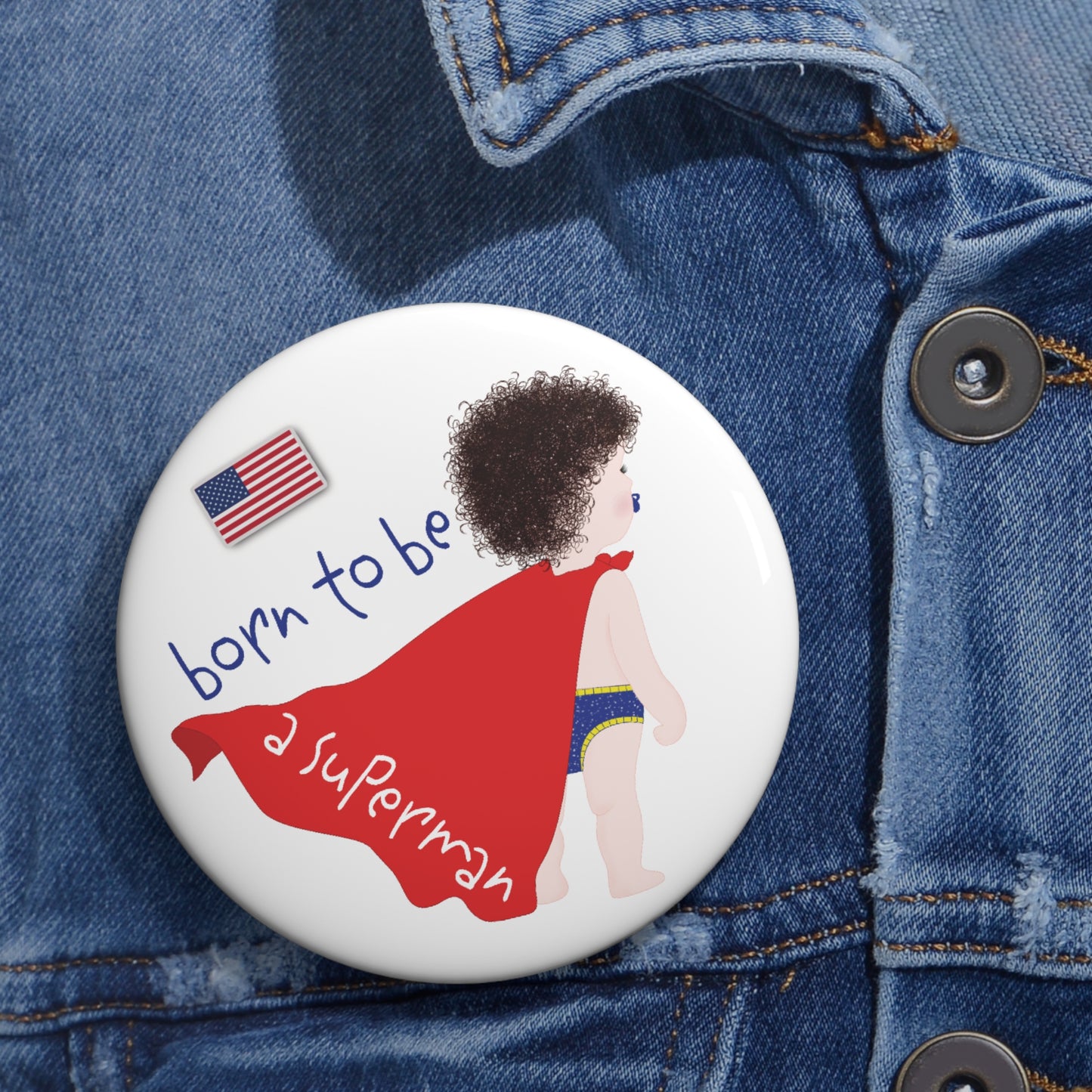 Funny Baby Pin Button - Superman Baby (Dark-Haired)