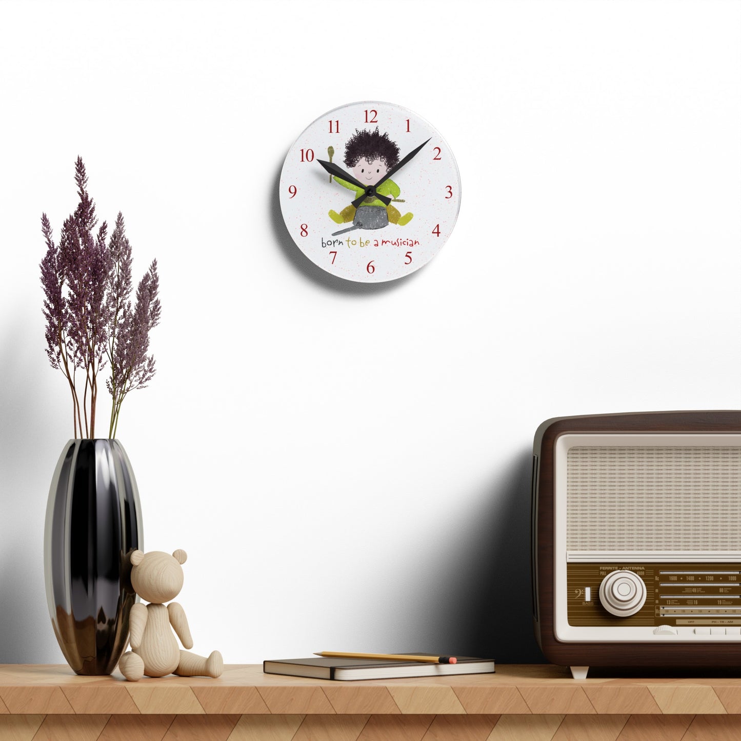 Acrylic Wall Clock - Tick-Tock, Drum O'Clock!