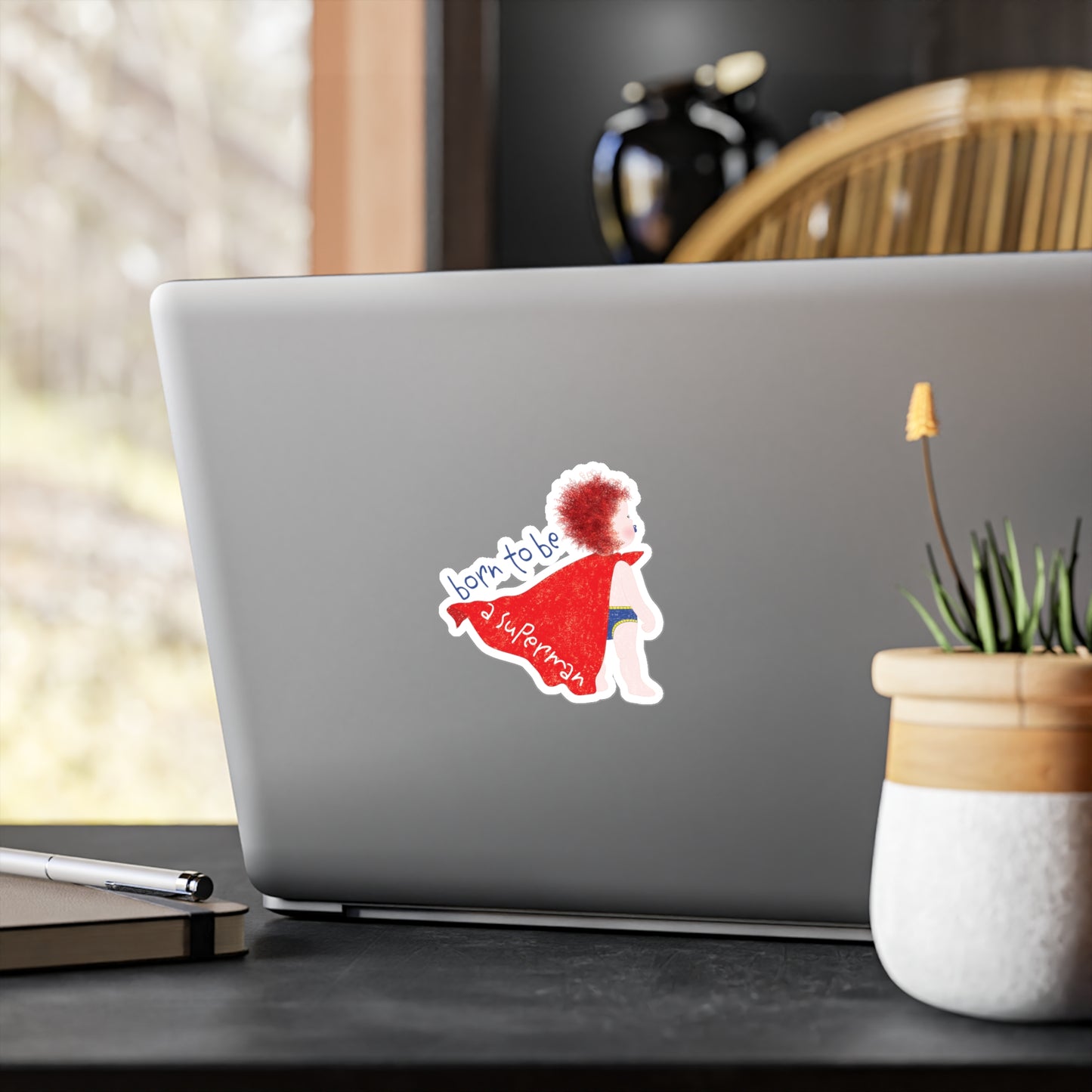 Funny Redhead Superhero Vinyl Wall Decal – Born to Be a Superman | Nursery Wall Sticker for Ginger Baby Rooms
