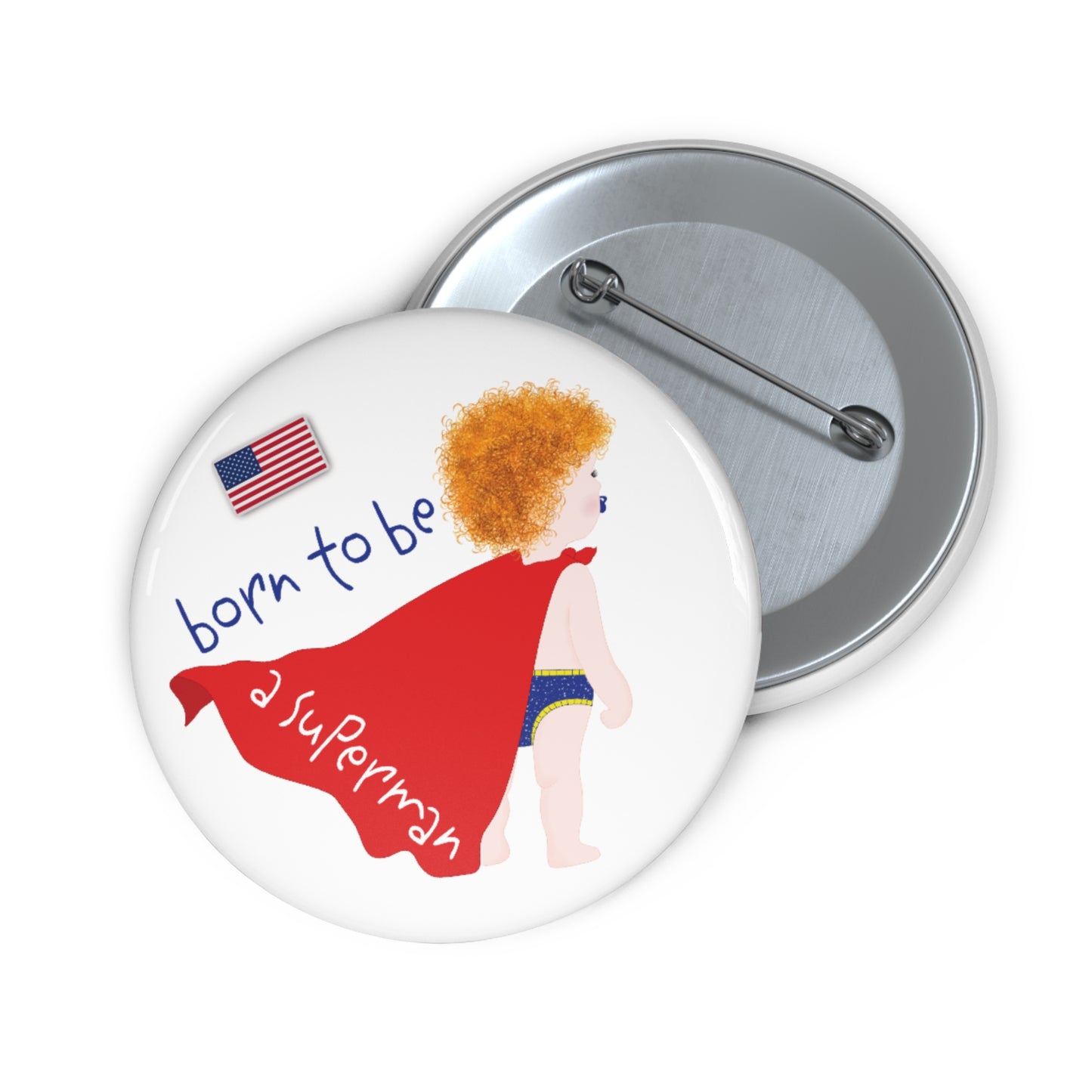 Funny Baby Pin Button - Superman Baby (Blonde)