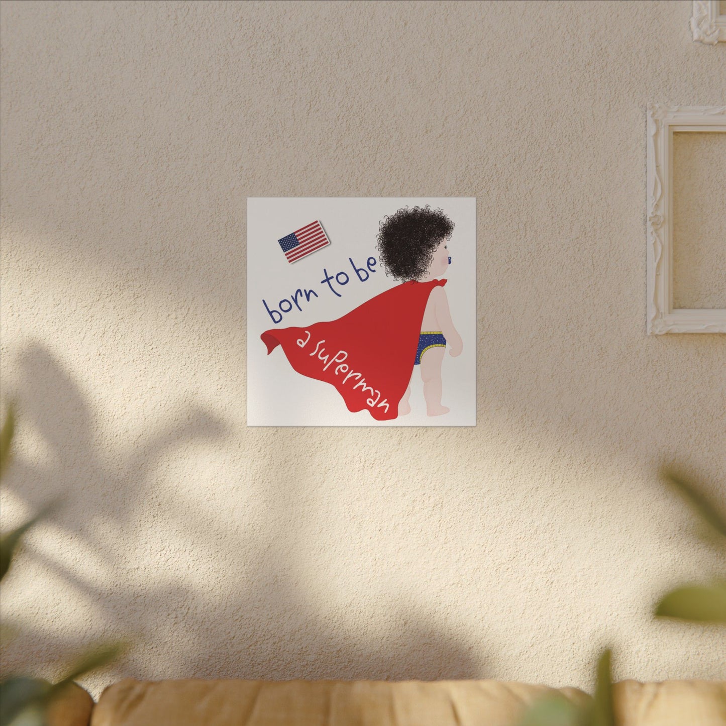 Funny Superhero Nursery Canvas – Born to Be a Superman Wall Art | Baby Room Decor & Gift for New Parents