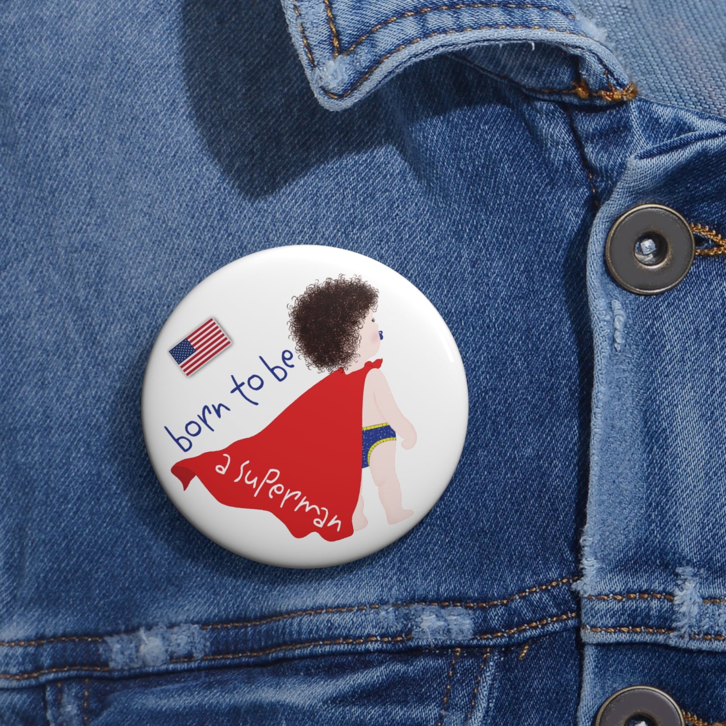 Funny Baby Pin Button - Superman Baby (Dark-Haired)