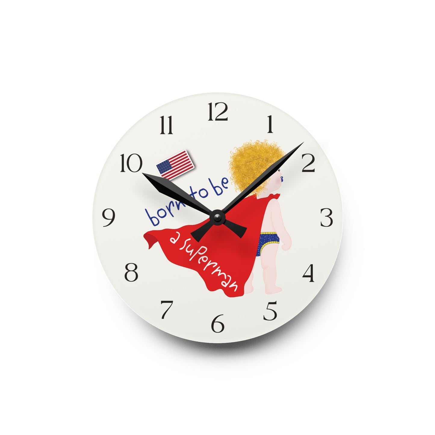 Funny Baby Acrylic Wall Clock - Superman Baby (Blonde)