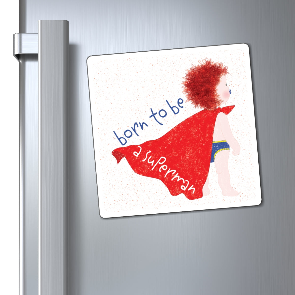 Funny Redhead Superhero Fridge Magnet – Born to Be a Superman | Hilarious Baby Shower Gift for Ginger Parents