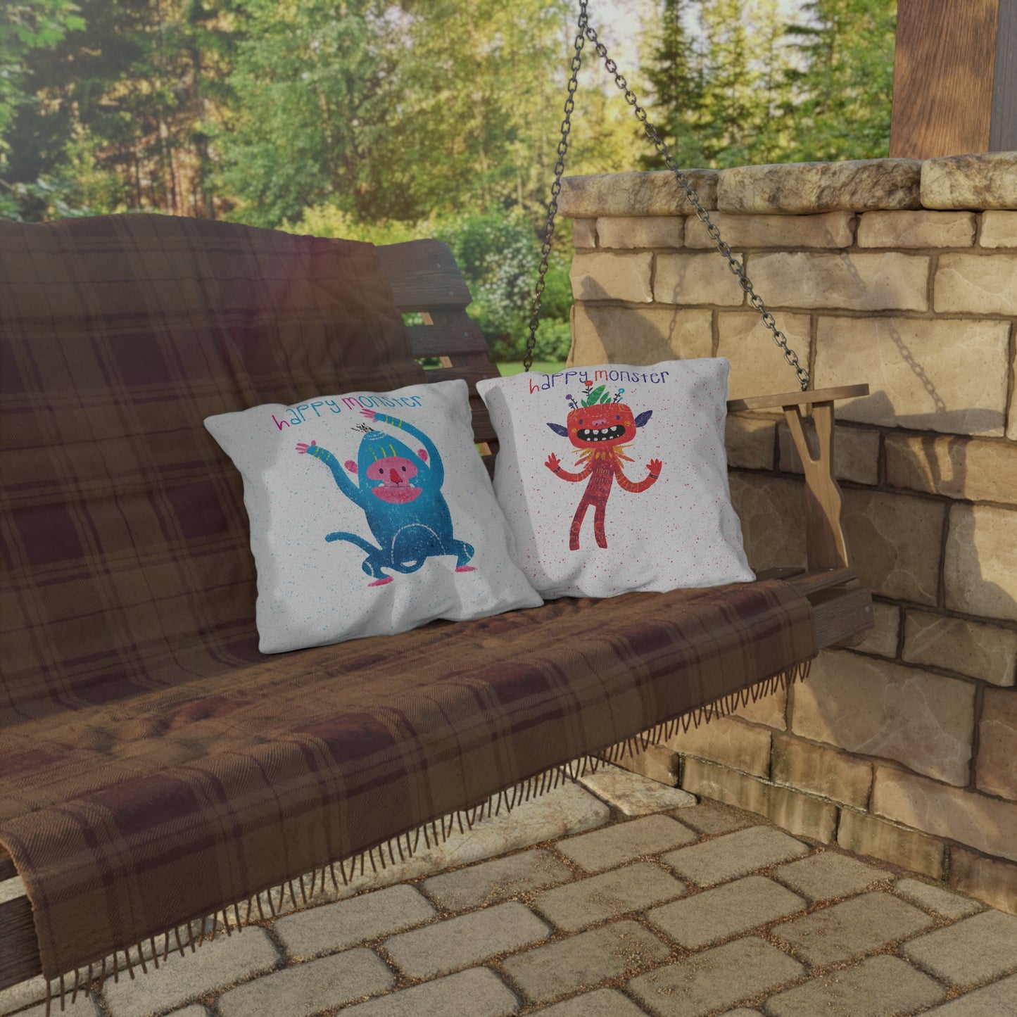 Double-Sided Outdoor Pillow - Happy Monsters, Happier Days!