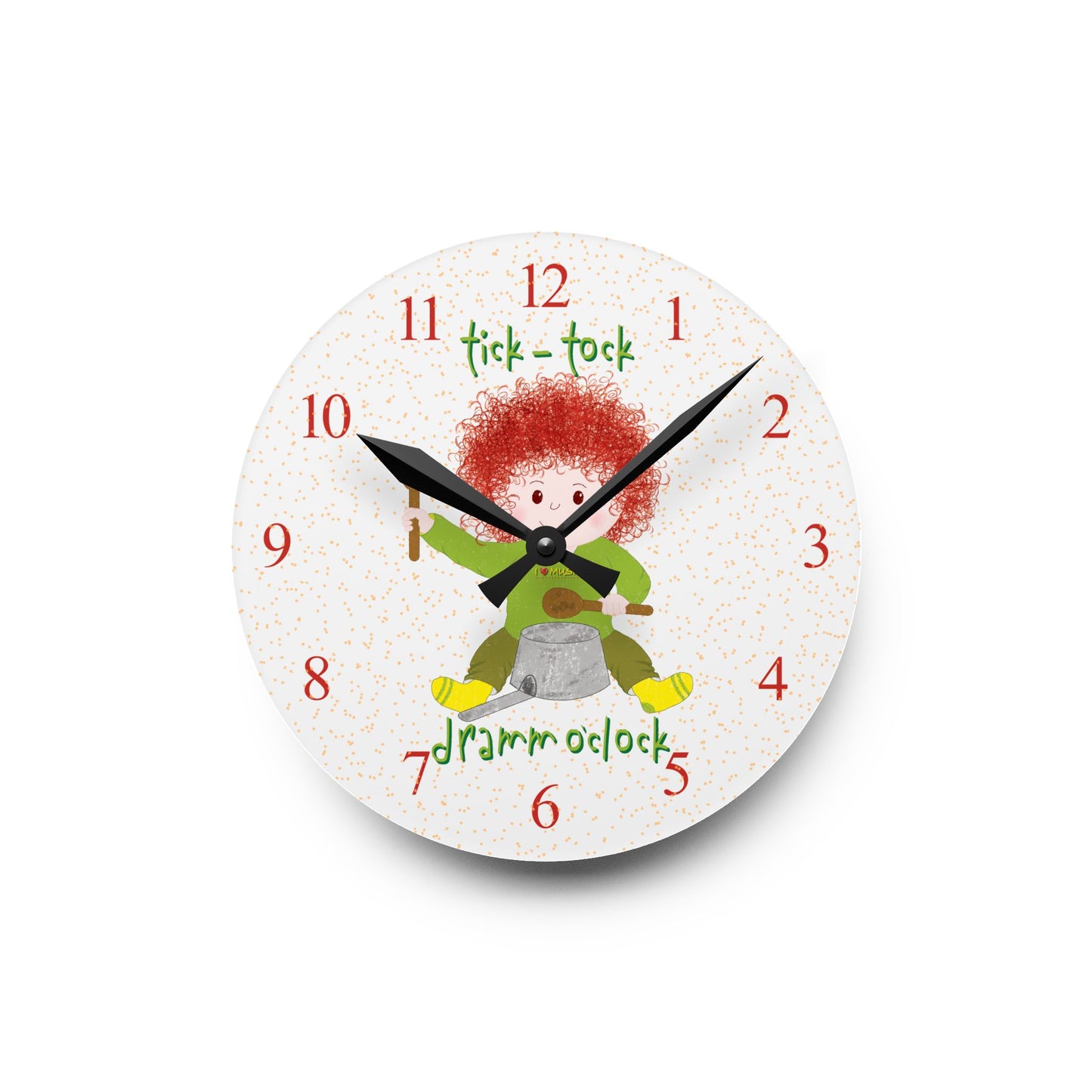 Funny Kids Wall Clock – Redhead Drummer Baby Silent Nursery Clock by Kidlic