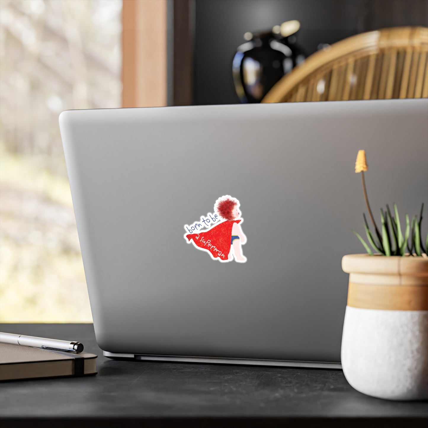 Funny Redhead Superhero Vinyl Wall Decal – Born to Be a Superman | Nursery Wall Sticker for Ginger Baby Rooms