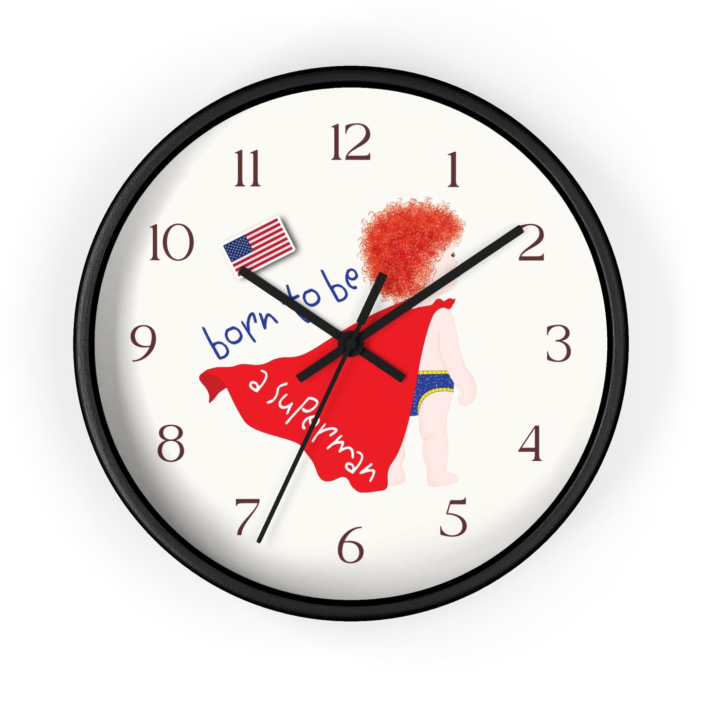 Funny Baby Wooden Wall Clock - Superman Baby (Redhead)