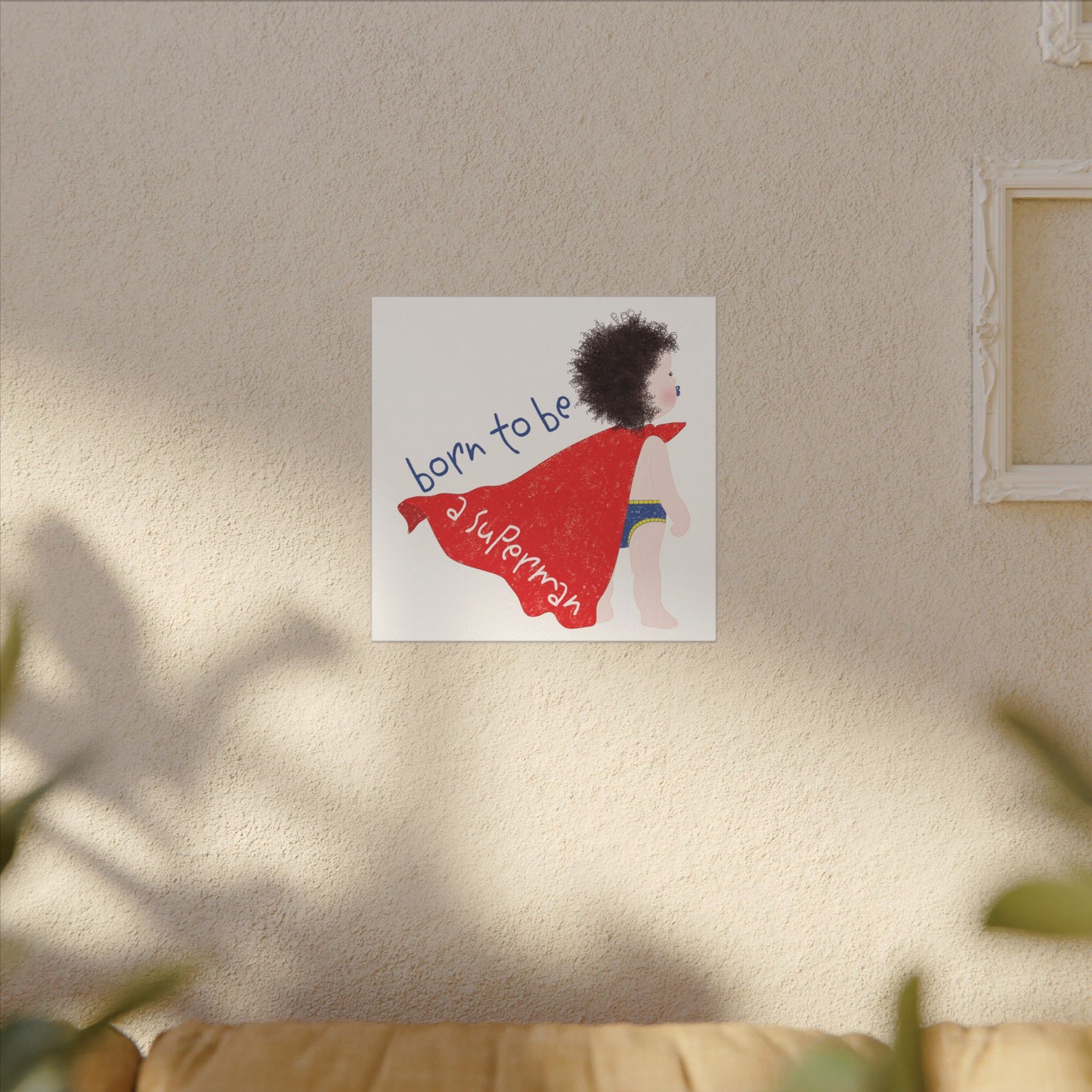 Funny Superhero Nursery Canvas – Born to Be a Superman Wall Art | Baby Room Decor & Gift for New Parents