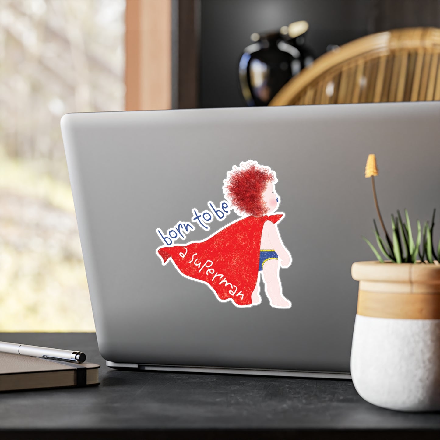Funny Redhead Superhero Vinyl Wall Decal – Born to Be a Superman | Nursery Wall Sticker for Ginger Baby Rooms