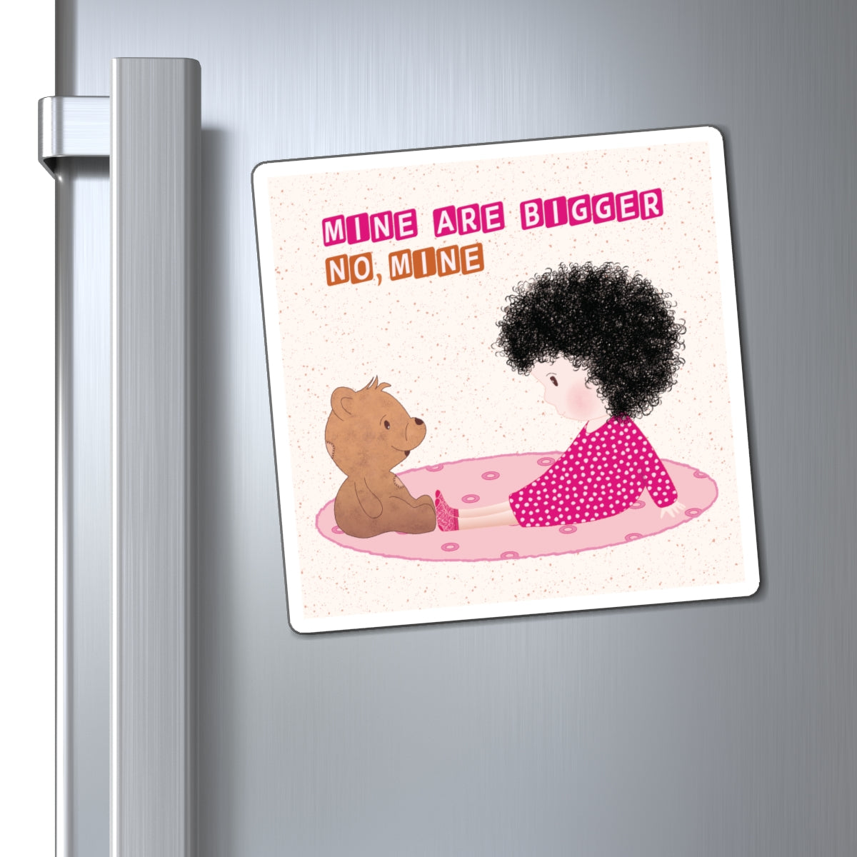 Funny Baby Fridge Magnet – Mine Are Bigger (Dark-Haired) | Kitchen Decor USA