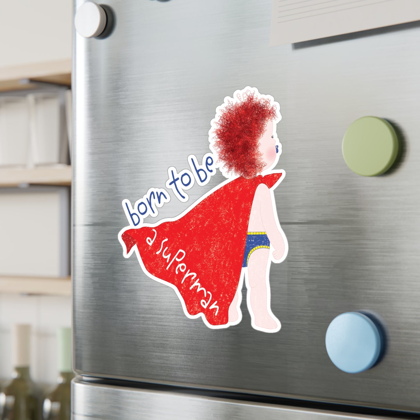 Funny Redhead Superhero Vinyl Wall Decal – Born to Be a Superman | Nursery Wall Sticker for Ginger Baby Rooms