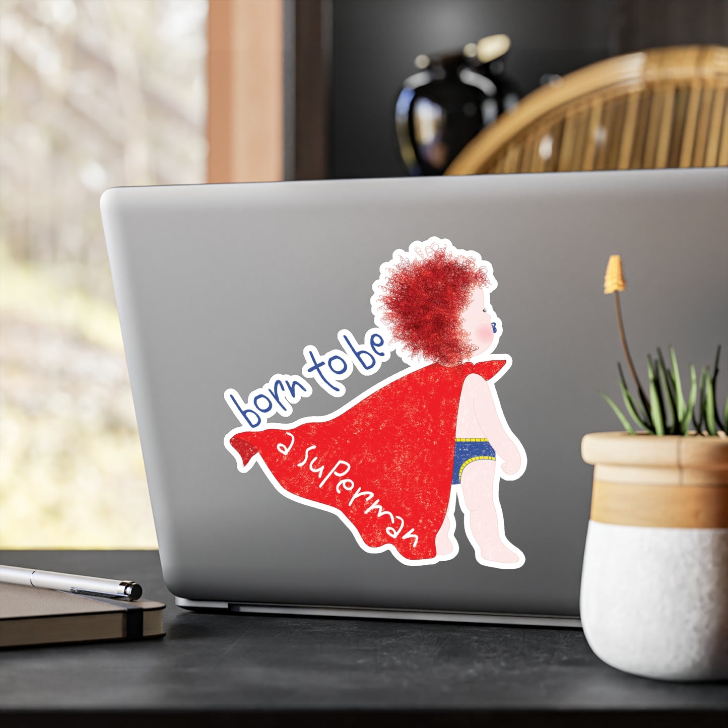Funny Redhead Superhero Vinyl Wall Decal – Born to Be a Superman | Nursery Wall Sticker for Ginger Baby Rooms