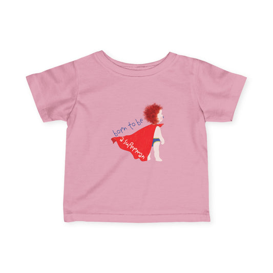 Sassy redhead superhero baby girl shirt in pink – perfect U.S. baby shower gift idea by Kidlic 