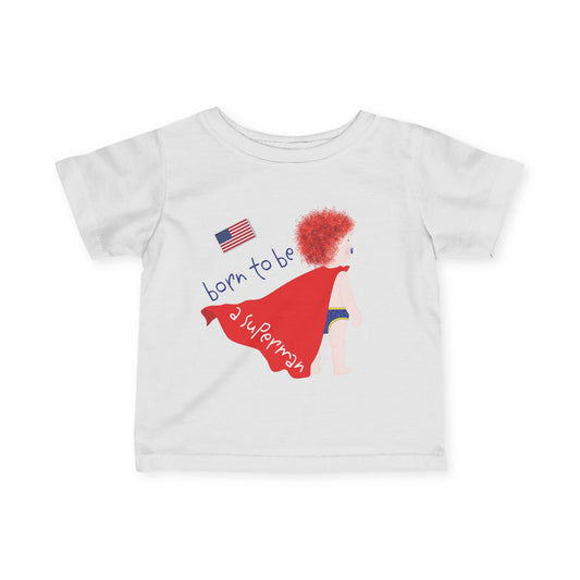 Funny tee for redhead baby boy with superhero design from Kidlic USA, great baby shower gift, color: white