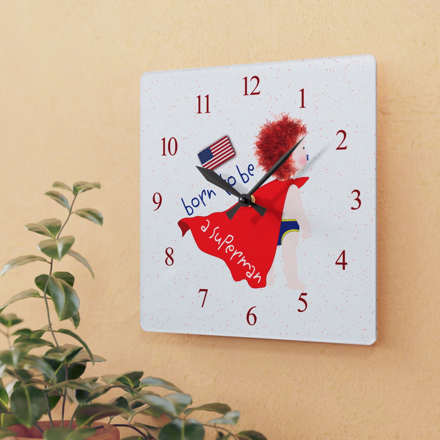 Superman-inspired nursery clock – funny superhero gift for baby boys and grandparents from Kidlic USA, on a wall