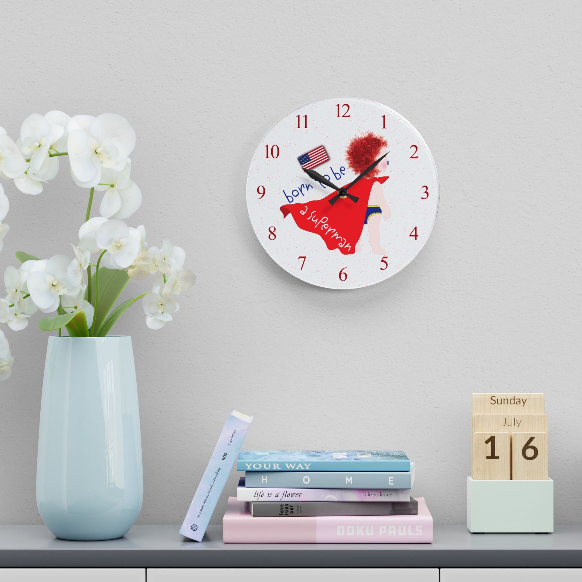 Funny Silent Superhero Redhead Baby Wall Clock – Ideal  Baby Shower Gift USA