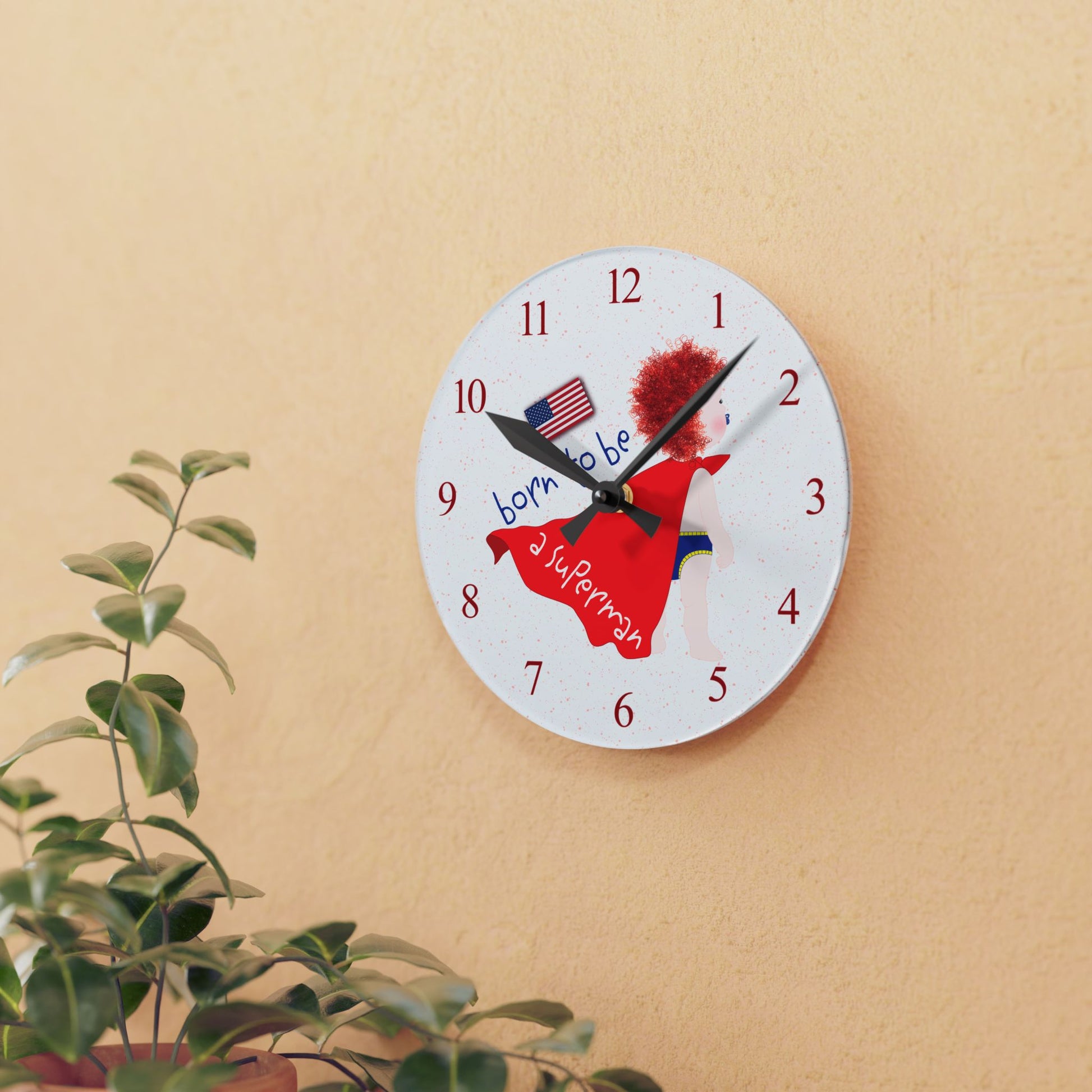 Born to Be a Superman acrylic wall clock – superhero baby gift for new parents from Kidlic USA